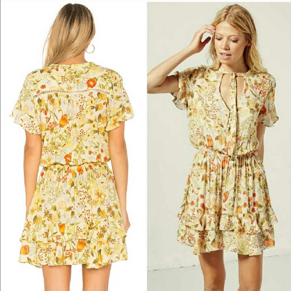 SPELL: SAYULITA FRILL MINI DRESS IN SUNFLOWER - S